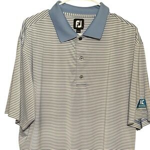 FootJoy ProDry Mens Large Blue White Striped Golf Polo Shirt Keystone Logo FJ